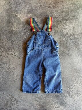 Vintage Ruffniks rainbow strap soft denim overalls made in Canada 1980s / 1990s